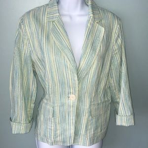 Pastel striped metallic thread 3/4 sleeve blazer